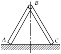 两根相同的匀质杆AB和BC，在端点B用光滑铰链连接，A，C端放在不光滑的水平面上，如图所示。当ABC