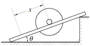 如图所示，有一轮子，轴的直径为50mm，无初速地沿倾角θ＝20°的轨道只滚不滑，5秒内轮心滚过的距离