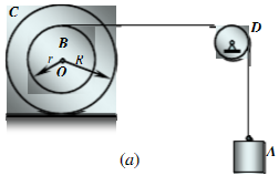 重物A质量为m1，系在绳子上，绳子跨过不计质量的固定滑轮D，并绕在鼓轮B上，如图所示。由于重物下降，