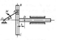 图示为曲柄滑槽机构，均质曲柄OA绕水平轴O作匀角速度转动。已知曲柄OA的质量为m1，OA＝r，滑槽B
