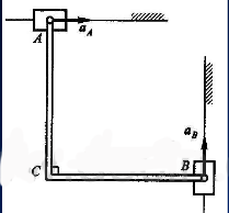 图示直角刚性杆，AC＝CB＝0.5m。设在图示瞬时，两端滑块沿水平与铅垂轴的加速度如图，大小分别为a