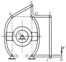 鼓轮利用双闸块制动器制动，设在杠杆的末端作用有大小为200N的力F，方向与杠杆相垂直。如图所示。已知