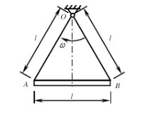 均质杆AB，质量为m，两端用张紧的绳子系住，绕轴O转动，如图所示。则杆AB对O轴的动量矩______