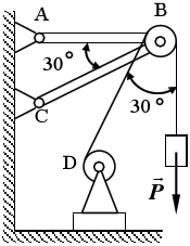 物体重P=20kN，用绳子挂在支架的滑轮B上，绳子的另一端接在绞车D上，如图2－10所示。转动绞车，