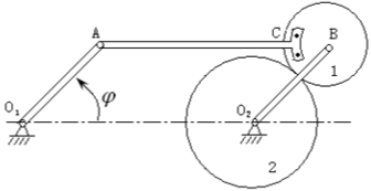 图7－12所示机构中齿轮1紧固在杆AC上，AB=O1O2，齿轮1和半径为r2的齿轮2啮合，齿轮2可绕