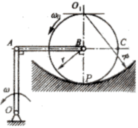 如图9－25所示，曲柄OA以恒定的角速度ω=2rad／s绕轴O转动，并借助连杆AB驱动半径为r的轮子