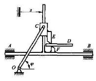 剪切金属板的“飞剪机”机构如图8－25（a)所示。工作台AB的移动规律是s=0.2sinπ／6tm，