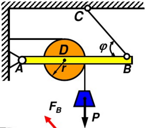 如图3－16所示，水平梁AB由铰链A和杆BC所支持，如图3－16所示。在梁上D处用销子安装半径为r=