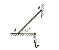 在图中，均质杆AB重量为P=360N，A端搁置在光滑水平面上，并通过柔绳绕过滑轮悬挂一重量为G的物块