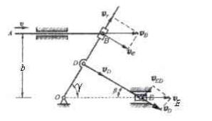 图9－38所示平面机构中，杆AB以不变的速度v沿水平方向运动，套筒B与杆A的端点铰妾，并套在绕O轴转