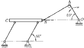 如图9－14所示，在筛动机构中，筛子的摆动是由曲柄连杆机构所带动。已知曲柄OA的转速nOA=40r／