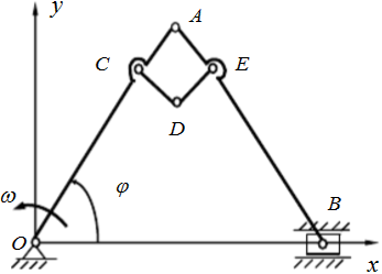 图6－4所示曲线规尺的各杆，长为OA=AB=200mm，CD=DE=AC=AE=50mm。如杆OA以