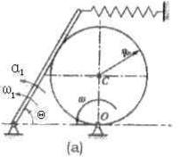 图8－27（a)所示偏心轮摇杆机构中，摇杆O1A借助弹簧压在半径为R的偏心轮C上。偏心轮C绕轴O往复