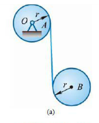 均质圆柱体A和B的质量均为m，半径均为r，一绳缠在绕固定轴O转动的圆柱A上，绳的另一端绕在圆柱B上，