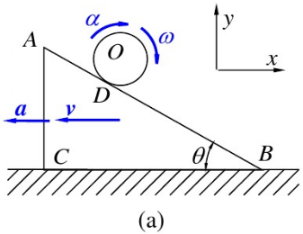 图13－41所示三棱柱体ABC的质量为m1，放在光滑的水平面上，可以无摩擦地滑动。质量m2的均质圆柱