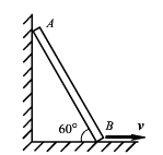 均质杆AB，长为l，质量为m，A端靠在墙上，B端以等速率v沿地面运动，如图所示。在图示瞬时，杆的动能