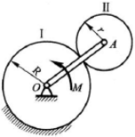 周转齿轮传动机构放在水平面内，如图13－20所示。已知动齿轮半径为r，质量为m1，可看成为均质圆盘；