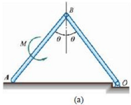 平面机构由两匀质杆AB、BO组成，两杆的质量均为m，长度均为l，在铅垂平面内运动。在杆AB上作用一不