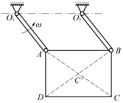平面机构如图所示。已知：O1A=O2B=r，且O1A∥O2B。曲柄O1A以匀角速度ω绕O1轴转动。动