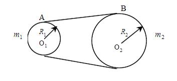 皮带传动机构如图所示。主动轮上作用一常力矩M，其上的转动部件对轴Ⅰ的转动惯量为J1，从动轮上连同转动