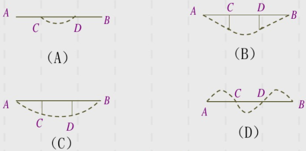 简支梁受力如图所示，对挠度曲线的四种画法中，正确的是______。