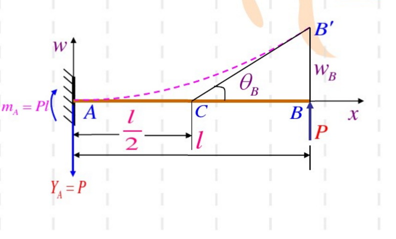 例7－1 试求图示悬臂梁的挠度、转角方程，并确定自由端B的挠度wB、转角θB。已知P、l，EI为常量