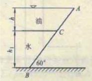 5．如图所示，平板AB斜置，α=60°，上部油深h=1m，下部水深h1=2m，γ油=7.84kN／m