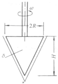 一圆锥体绕其铅直中心轴等速旋转，锥体与固定壁间的距离δ=1mm，全部为润滑油（μ=0.1Pa·s）充
