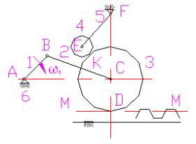在图（a)所示的齿轮一连杆组合机构中，MM&#39;为同定齿条，齿轮3的齿数是齿轮4齿数的2倍，已知