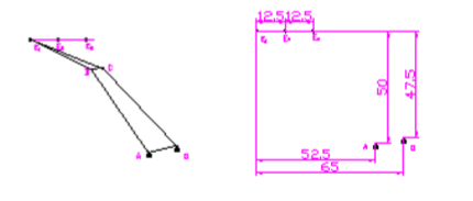 题图（a)所示为一铰链四杆机构，其连杆上一点E的3个位置E1，E2，E3位于给定直线上。现指定E1，