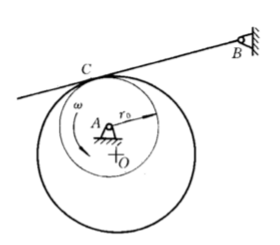 如题图所示，试设计一尖端（B点)摆动从动件盘形凸轮机构。已知凸轮回转中心O与从动摆杆回转中心A的距离