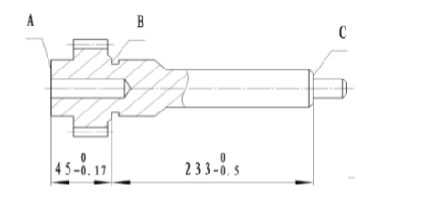 采用火花磨削方法加工某齿轮轴的端面如下图所示，其前后有关的工序为：  （1)精车工序，以精车过的A面