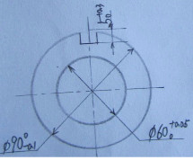 下图所示为零件简图，其内、外圆均已加工完毕，外圆尺寸为φ90－0.100mm，内孔尺寸为咖600＋0