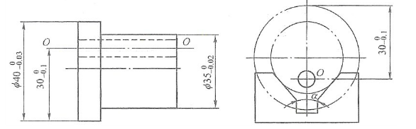 工件尺寸如下图所示，φ40－0.030mm与φ35－0.020mm的同轴度误差为φ0.02mm。欲钻