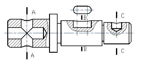 画出螺纹连接图的A－A、B－B、C－C断面图（见题7－1图)。画出螺纹连接图的A-A、B-B、C-C