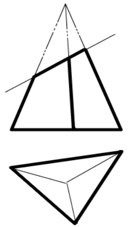 补全三棱锥被正垂面截断的水平投影，并作出其侧面投影。     