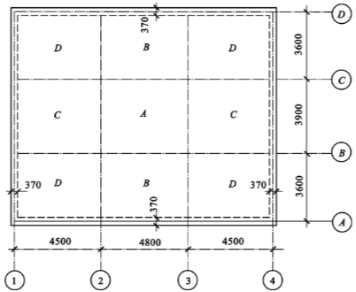 某厂房双向板肋形楼盖的结构布置  如图6－44所示，楼面活荷载设计值q＝8kN／m2，悬挑部分q＝2