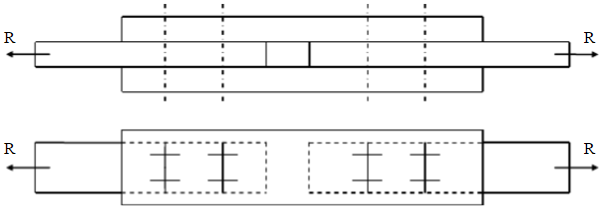 如图所示为两根钢梁，由两块钢盖板用8只螺栓连接，螺栓的许用应力[σ]=90MPa，作用在梁上的横向载