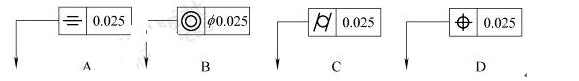 在下图所示形位公差符号中(   )表示同轴度位置公差。  