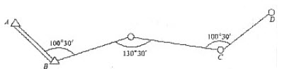 如图所示支导线，AB边的坐标方位角为αAB=125°30&#39;30，转折角如图，则CD边的坐标方