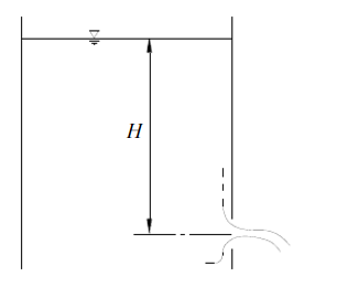 薄壁孔口出流如图所示，直径d=2cm，水箱水位恒定H=2m。试求：    （1)孔口流量Q。  （2