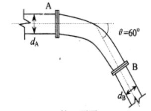 研图2－11所示为某压力管道的渐变段。水流由直径dA为20cm的A管经一渐缩的弯管流入直径dB为15