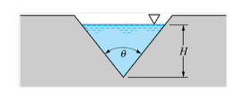 三角形薄壁堰（见图)，通过的流量与堰上水头H、顶角θ及重力加速度g有关，试用量纲分析法推球三角形薄壁