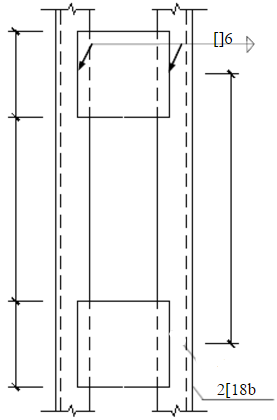 已知轴心受压缀板柱，柱截面为，如图所示。采用Q235B钢。计算长度l0x=l0y=l=6m。承受轴心