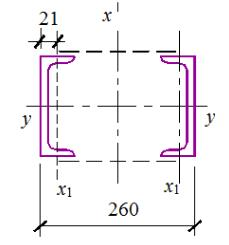 某轴心受压缀条柱，截面如下图所示，柱高7.0m，两端铰接，承受轴心压力设计值为N=1300kN。两个