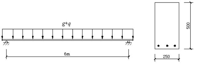 如图4－8所示，某矩形截面钢筋混凝土简支梁，计算跨度l0=6.0m，板传来的永久荷载及梁的自重标准值
