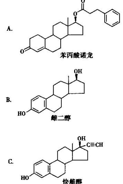 结构为去甲睾酮的衍生物，具有孕激素样作用的药物是A.AB.BC.CD.DE.E请帮忙给出正确答案和分