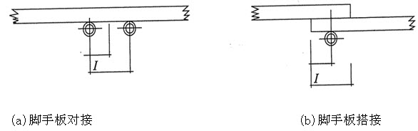 脚手架作业层脚手板的铺设可采用对接平铺或搭接铺设 （见下图），（a）（b）图中的1要求分别为（）。A