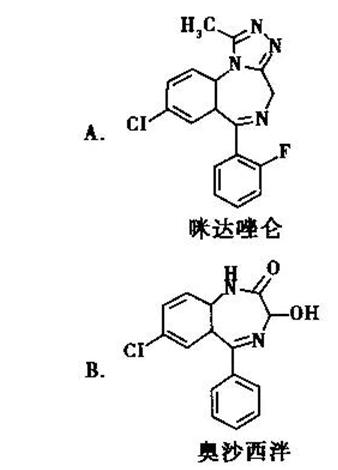 将苯二氮革结构中的苯环以电子等排体噻吩环置换，得到的抗焦虑药物是A.AB.BC.C将苯二氮革结构中的