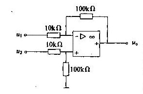 运算放大器应用电路如图所示，在运算放大器线性工作区，输出电压与输入电压之间的运算关系是（运算放大器应